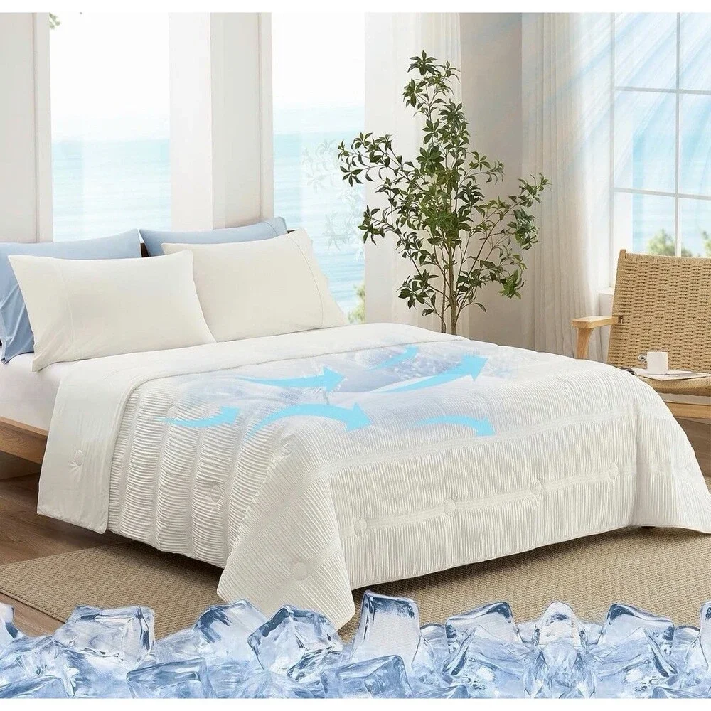 Snuggle Sac King Cooling Comforter Q-Max 0.43 Reversible Summer Blanket 106x90